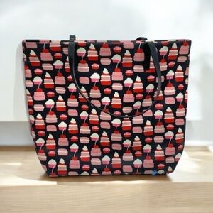 Kate Spade Take the Cake coated canvas open top Bon Shopper Tote w leather trim